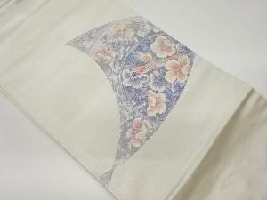 銀駒刺繍曲線に鳳凰・花々模様名古屋帯
